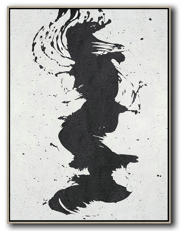 Original Abstract Oil Paintings,Black And White Minimal Painting On Canvas - Acrylic Painting On Canvas